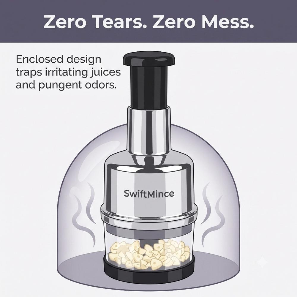 SwiftMince Hand-Pressed Food Chopper — zero tears, zero mess