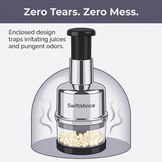 SwiftMince Hand-Pressed Food Chopper — zero tears, zero mess